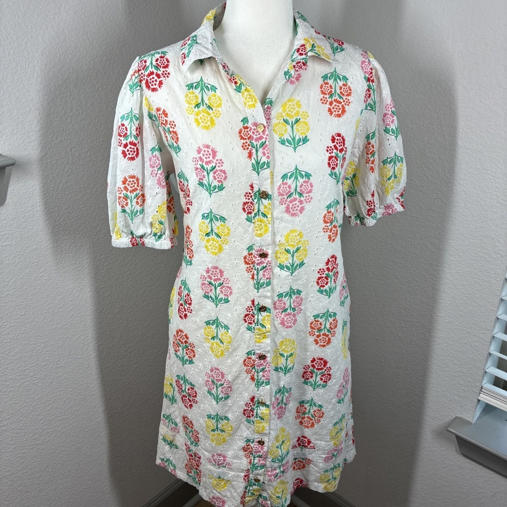 Draper James RSVP Floral Embroidered Eyelet Dress Puff Sleeve Womens Size Large